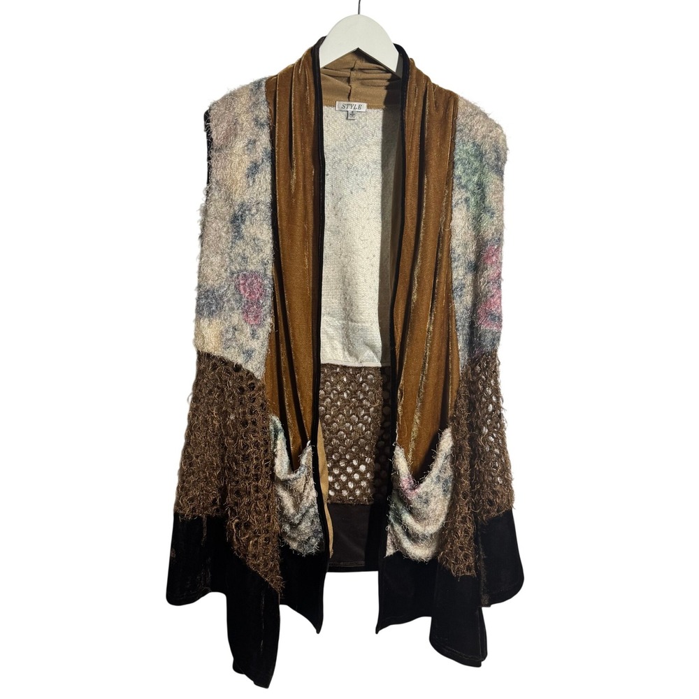 Boho Women Mixed Media Patchwork Vest S Velvet Fuzzy Knit Fairy Grunge Festival